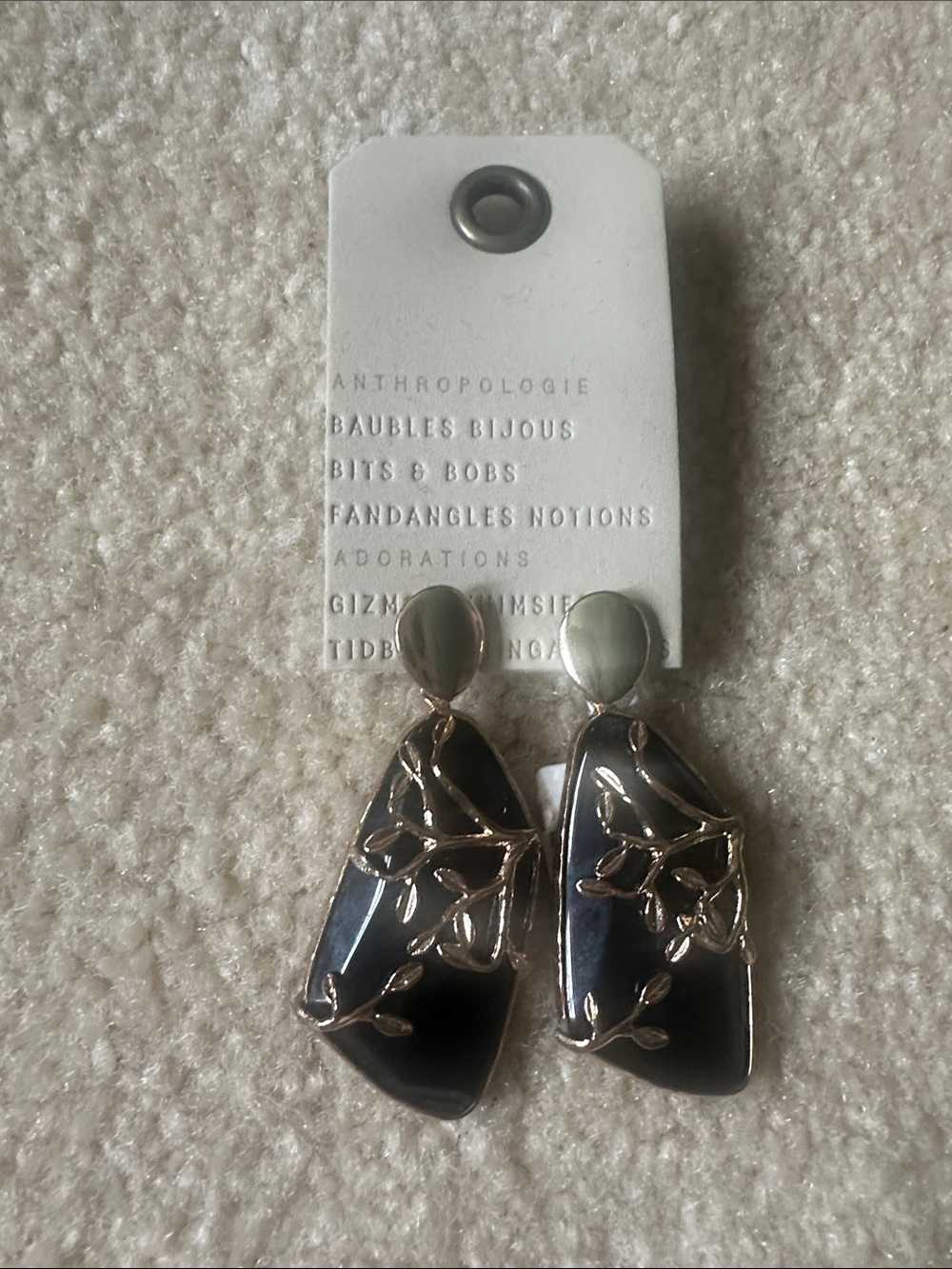 Anthropologie black and gold vine drop earrings
